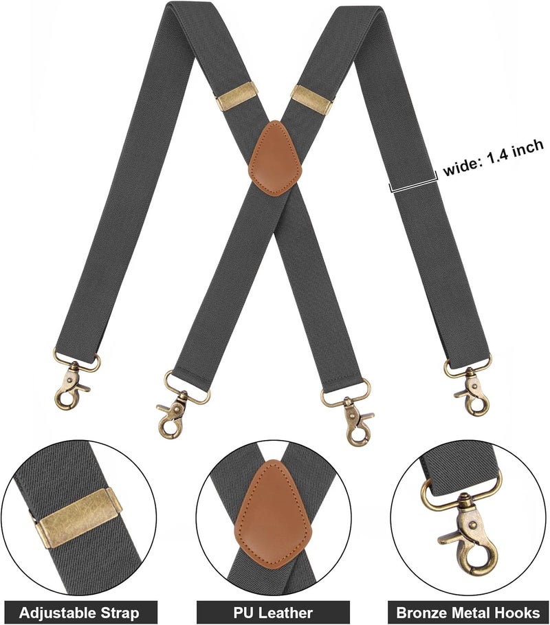 Fasker Suspenders for Men Heavy Duty 1.4 Inch Adjustable Elastic Straps X-Back Mens Suspenders - Image 3